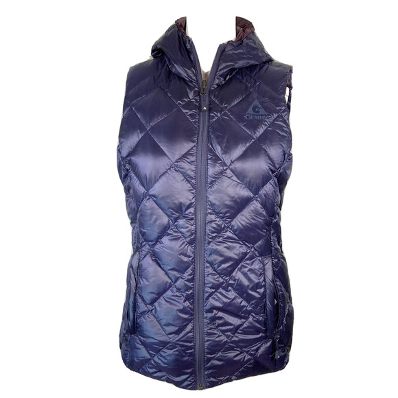 Gerry Vest‎ Jacket Womens Sz S Purple Indigo Packable Reversible 90% Down Hooded - Picture 3 of 11